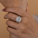 S925 Maxine Luxurious Double Halo Emerald Cut Engagement Ring in Sterling Silver - Image 7