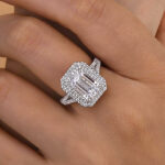 S925 Maxine Luxurious Double Halo Emerald Cut Engagement Ring in Sterling Silver - Image 6