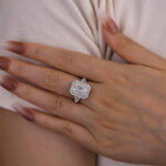 S925 Maxine Luxurious Double Halo Emerald Cut Engagement Ring in Sterling Silver - Image 8