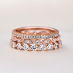 S925 Art Deco 3-Pieces Stackable Wedding Band Set In Sterling Silver