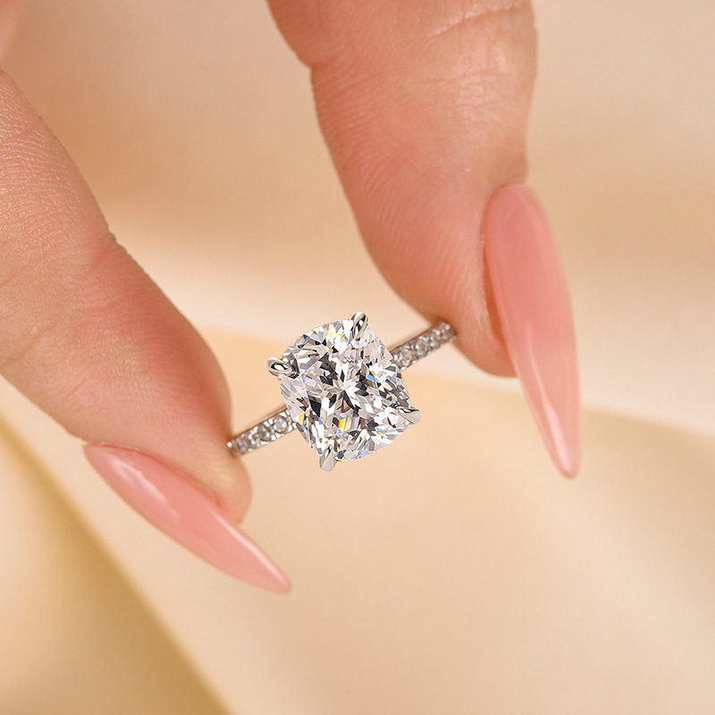 DSC-3057-1 S925 3.0 Carat Cushion Cut White Sapphire Women's Engagement Ring In Sterling Silver - Image 1