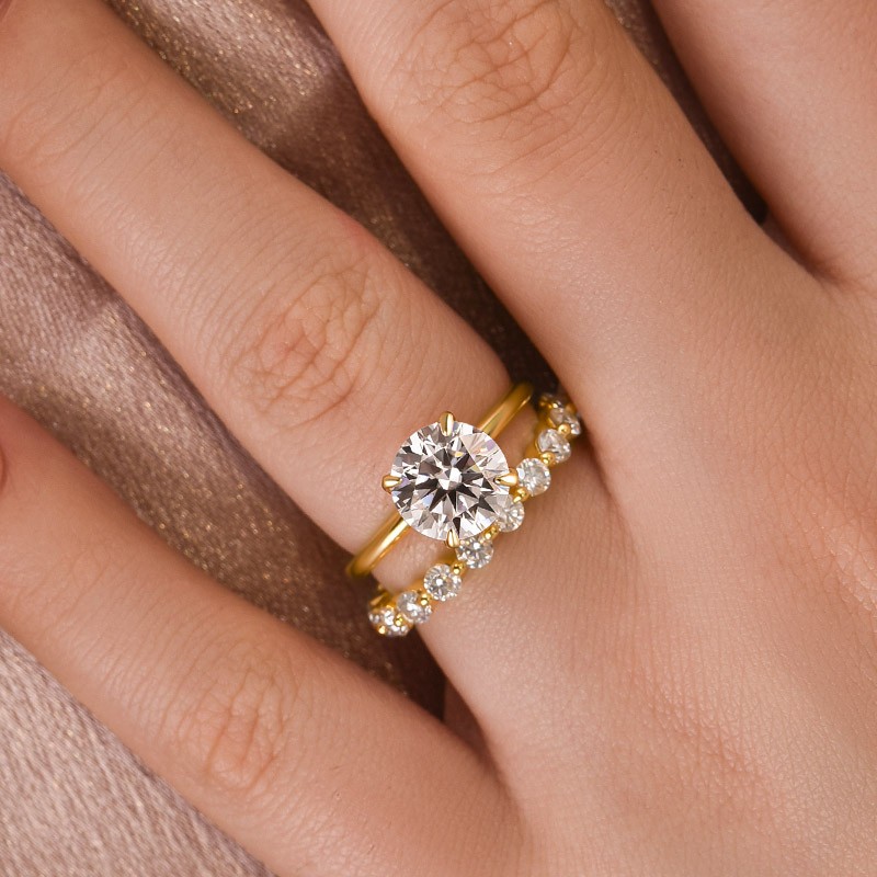 DSC-31462-1744009533 S925 Moissanite 2.0 Ct Solitaire Round Cut Yellow Gold Wedding Ring Set - Image 1