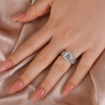 S925 Moissanite 2.0 Ct Halo Round Cut White Gold Promise Ring with Full Eternity Thin Wedding Band - Image 4