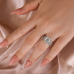 S925 Moissanite 2.0 Ct Halo Round Cut White Gold Promise Ring with Full Eternity Thin Wedding Band - Image 3