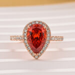 2.2 Carat Simulated Diamond Pear Cut Red Stone Halo Engagement Ring - Image 3