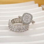 S925 Maxine Excellent Halo Cushion Cut Wedding Ring Set With Unique Wedding Bands - Image 4