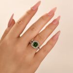 S925 Maxine Vintage Green Stone Split Shank Cushion Cut Engagement Ring - Image 2
