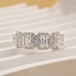 S925 3.3Ct Halo Emerald Cut White Stone Anniversary Ring In Sterling Silver - Image 4