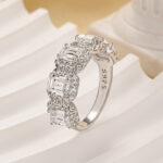 S925 3.3Ct Halo Emerald Cut White Stone Anniversary Ring In Sterling Silver - Image 3