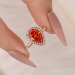2.2 Carat Simulated Diamond Pear Cut Red Stone Halo Engagement Ring