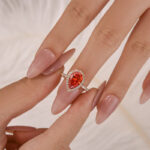 2.2 Carat Simulated Diamond Pear Cut Red Stone Halo Engagement Ring - Image 2