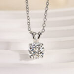 S925 1.0Ct Moissanite  Lovely 4 Prong White Gold Round Cut Pendant Necklace - Image 4