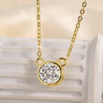 S925 1.0Ct Moissanite Yellow Gold Round Cut Pendant Necklace