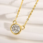 S925 1.0Ct Moissanite Yellow Gold Round Cut Pendant Necklace - Image 3
