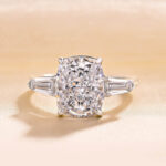 S925 Exquisite White Gold Cushion Cut Three Stone Engagement Ring In Sterling Silver - Image 4