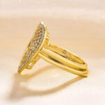 S925 Unique Yellow Gold Heart-shaped Pave Wedding Band Set In Sterling Silver - Image 5
