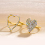 S925 Unique Yellow Gold Heart-shaped Pave Wedding Band Set In Sterling Silver - Image 4