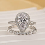 S925 Maxine 2PC Classic Halo Pear Cut Wedding Ring Set With Classic Wedding Band - Image 4