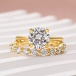 S925 Moissanite 2.0 Ct Solitaire Round Cut Yellow Gold Wedding Ring Set - Image 5