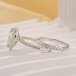 S925 Maxine 2PC Classic Halo Pear Cut Wedding Ring Set With Classic Wedding Band - Image 5