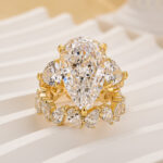 S925 Three Stone Luxury 8.0 Ct Pear Cut Engagement Ring with Stunning Full Pear Cut Women's Wedding Band - Image 7