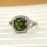 S925 Maxine Vintage Green Stone Split Shank Cushion Cut Engagement Ring - Image 4