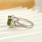 S925 Maxine Vintage Green Stone Split Shank Cushion Cut Engagement Ring - Image 5