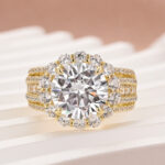 S925 Moissanite Halo Split Shank 4.0Ct Round Cut White Gold Engagement Ring - Image 9