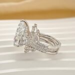 S925 8.0 Carat Pear Cut Three Stone Insert Wedding Ring Set With Engagement Ring Enhancer - Image 7