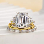 S925 Maxine Honorable Three Stone Emerald Cut 3PC Wedding Set - Image 4