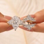 S925 8.0 Carat Pear Cut Three Stone Insert Wedding Ring Set With Engagement Ring Enhancer - Image 3
