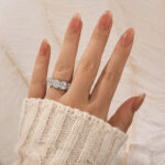 S925 3.3Ct Halo Emerald Cut White Stone Anniversary Ring In Sterling Silver - Image 2