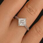 S925 Moissanite Square 2.0Ct Princess Cut White Gold Triple Band Engagement Ring