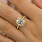 S925 Maxine Attractive Halo Emerald Cut Engagement Ring - Image 8