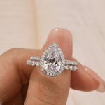 S925 Maxine 2PC Classic Halo Pear Cut Wedding Ring Set With Classic Wedding Band - Image 2