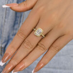 S925 Maxine Attractive Halo Emerald Cut Engagement Ring - Image 9