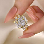 S925 Luxurious Radiant Cut Three Stone Women's Engagement Ring In Sterling Silver