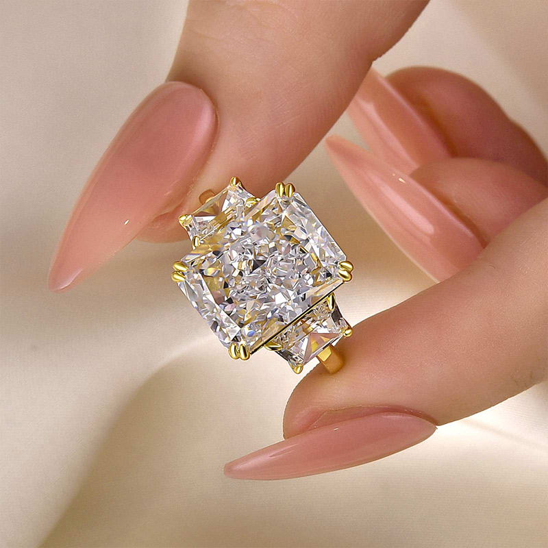 DSC-4014-1 S925 Luxurious Radiant Cut Three Stone Women's Engagement Ring In Sterling Silver - Image 1