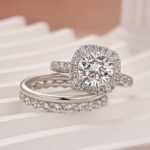S925 Moissanite 2.0 Ct Halo Round Cut White Gold Wedding Ring Set - Image 5