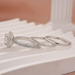 S925 Moissanite 2.0 Ct Halo Round Cut White Gold Wedding Ring Set - Image 6