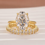 S925 Moissanite 4.0 Ct Oval Cut Yellow Gold Engagement Ring with Oval Cut Eternity Ring - Image 4