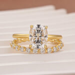 S925 Moissanite 4.0 Ct Solitaire Cushion Cut Yellow Gold Wedding Set - Image 4