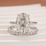S925 Solitaire 5.5Ct Oval Cut 18K Yellow Gold/ White Gold Wedding Ring Set With Round Cut Wedding Band - Image 16