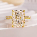 S925 Stunning Yellow Gold Cushion Cut Simulated Diamond Engagement Ring In Sterling Silver - Image 3