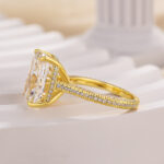 S925 Stunning Yellow Gold Cushion Cut Simulated Diamond Engagement Ring In Sterling Silver - Image 4