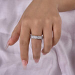 S925 Eternity Emerald Cut Simulated Diamonds Women's Wedding Band - Image 3