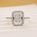 S925 Maxine Halo Radiant Cut Engagement Ring In Sterling Silver - Image 4