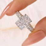 S925 5.0Ct Radiant Cut Side Stone White Gold Engagement Ring For Woman