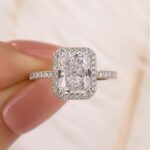 S925 Maxine Halo Radiant Cut Engagement Ring In Sterling Silver