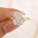 S925 Classic Yellow Gold Radiant Cut Simulated Diamond Engagement Ring For Women